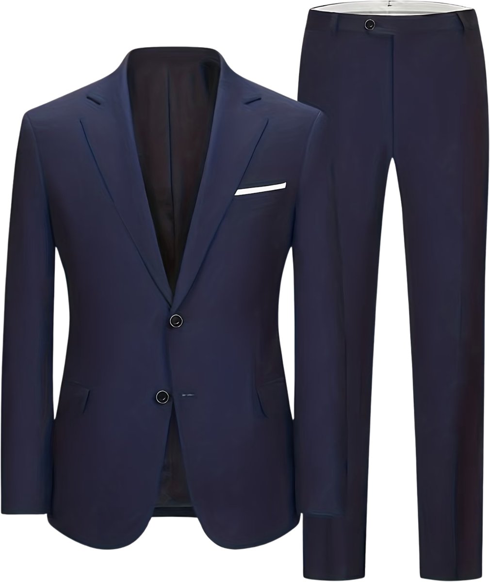 Currero 3 Delig Herenpak Met Overhemd Suit 2 Delig Tailored Fit Kostuum Business Pak Trouwpak Smoking Tuxedo Stijl Bruiloft Kantoor & Feest Blauw