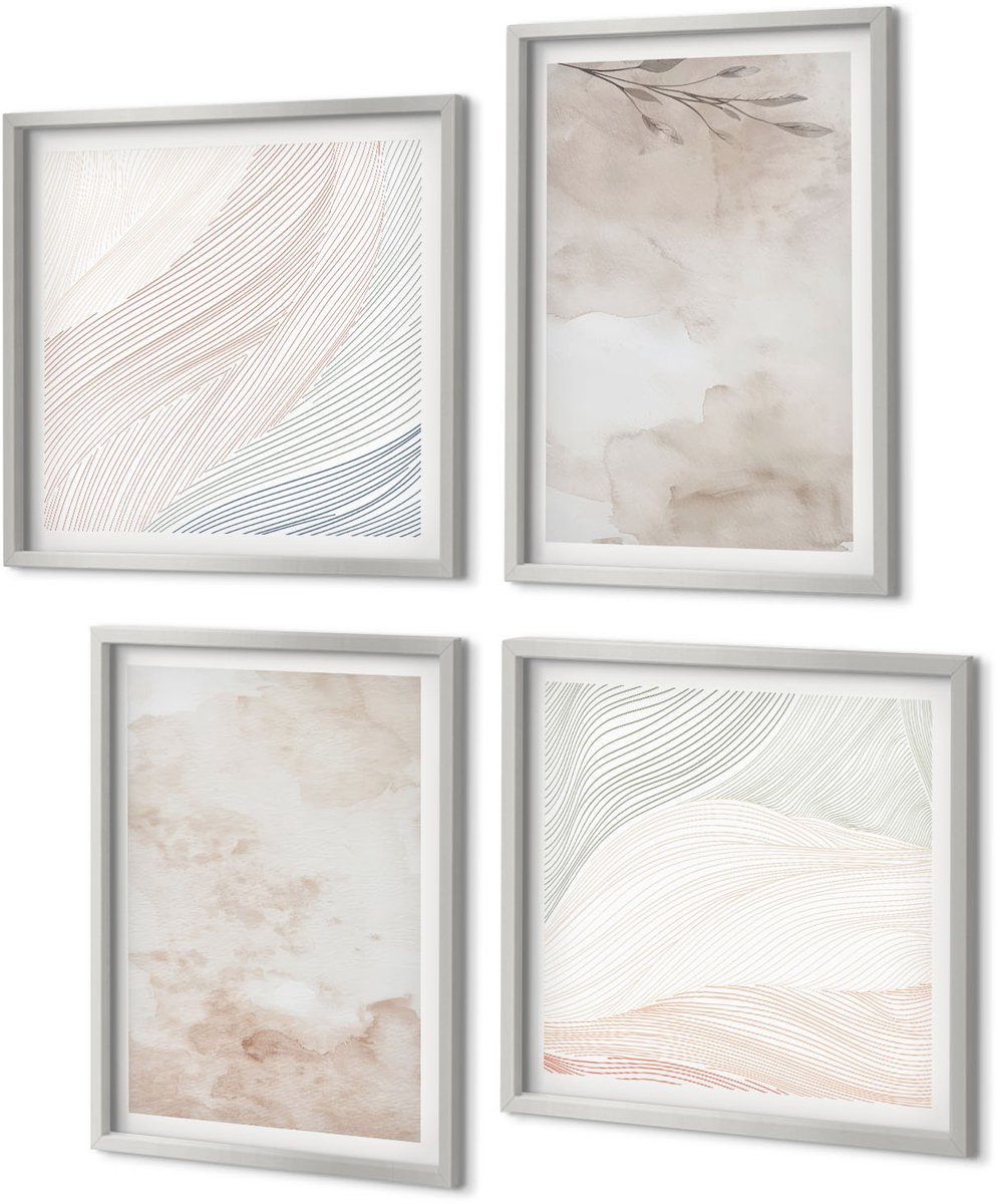 Coloray 4-Delige Schilderij Set - Aquarelvlekken en bladeren in pastelkleuren - 40 x 40 cm en 40 x 60 cm - Schilderijen Set - Wanddecoratie - Woonkamer