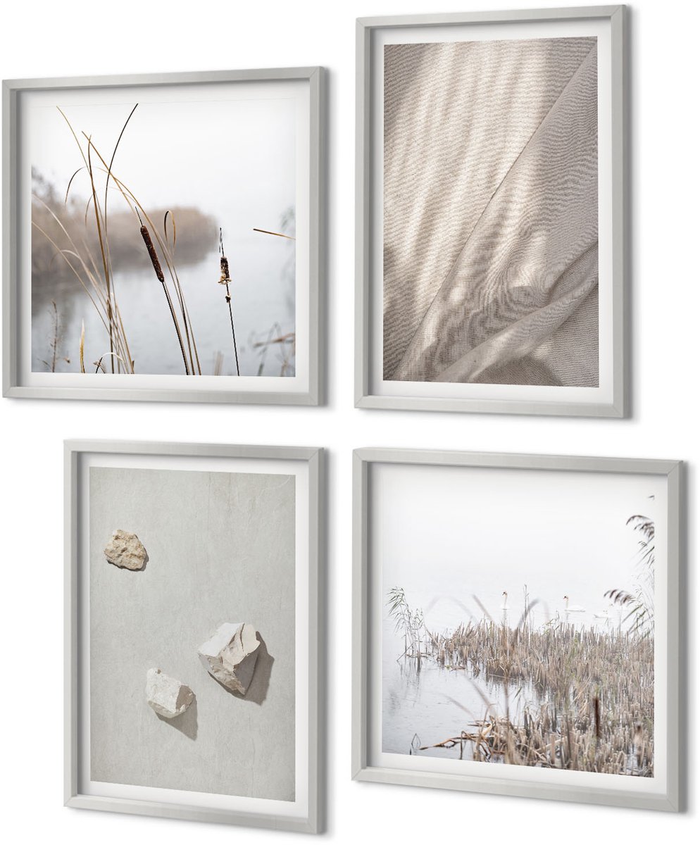 Coloray 4-Delige Schilderij Set - Close-ups van moderne boho-stijl structuren - 40 x 40 cm en 40 x 60 cm - Decoratieve Schilderijen - Woonkamer - Interieur