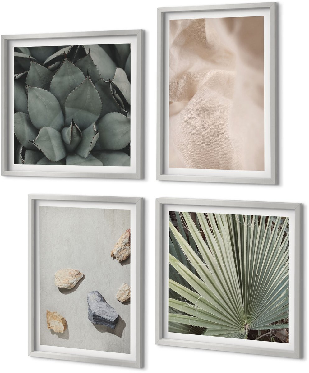 Coloray 4-Delige Schilderij Set - Stenen Hout Stof Diverse texturen - 40 x 40 cm en 40 x 60 cm - Muurdecoratie - Interieur Decoratie - Stijlvolle Muurdecoratie