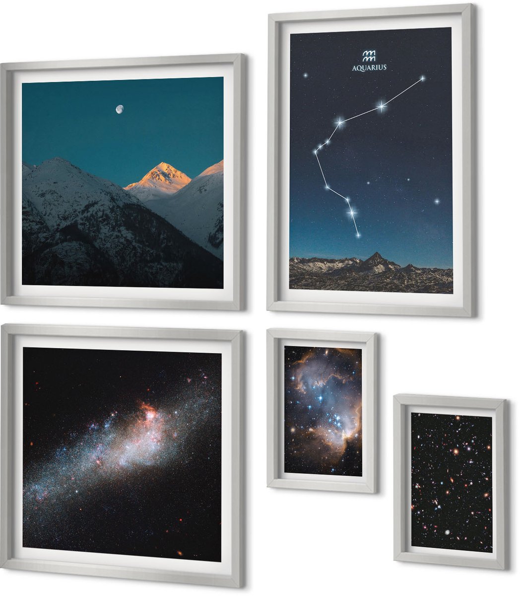 Coloray 5-Delige Schilderij Set - Sterrenbeeld Waterman (Galaxy Space Zodiac Sign Aquarius) - 20 x 30 cm - Stijlvolle Muurdecoratie - Slaapkamer