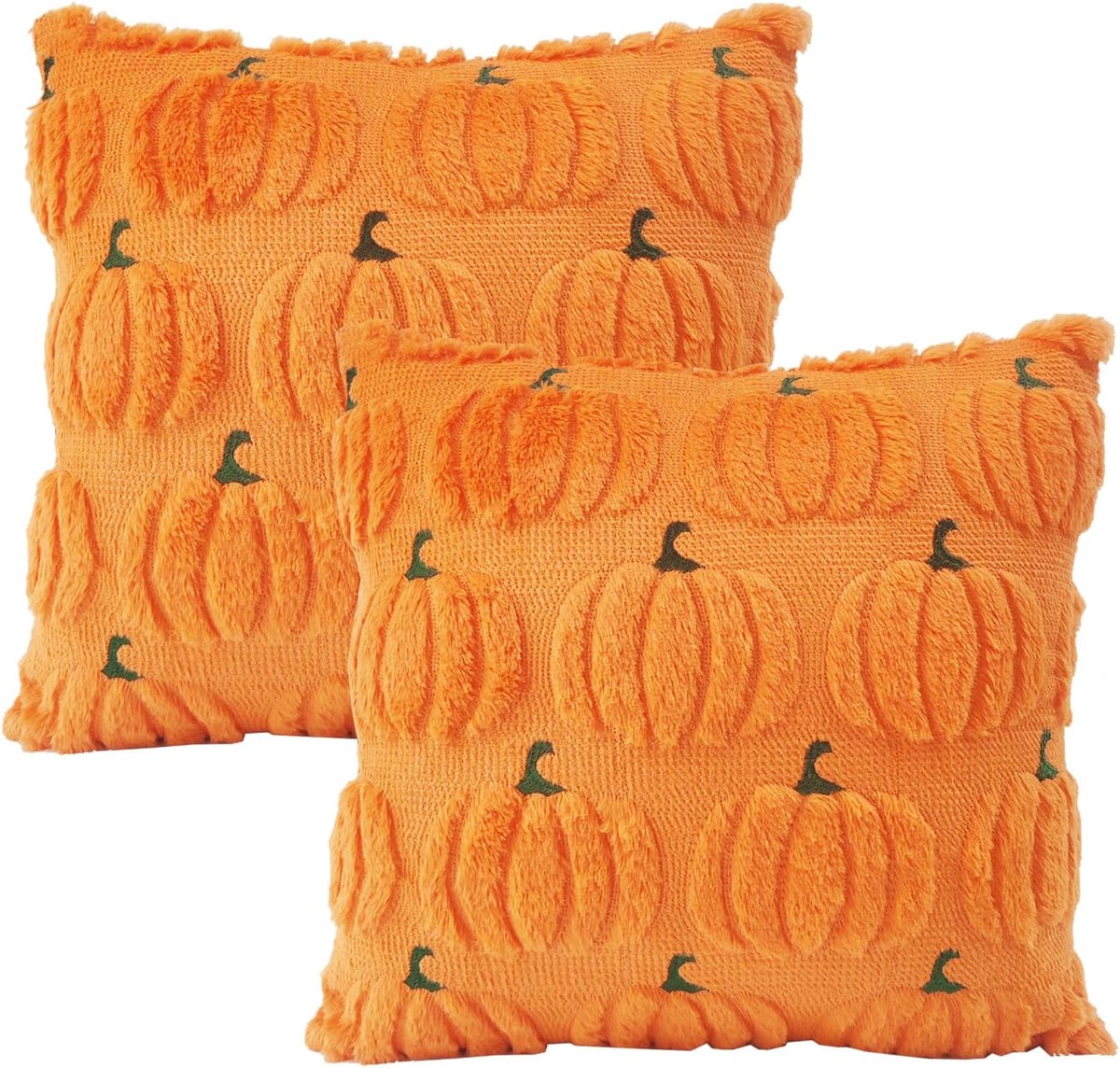 Herfst Kussenhoezen Set 2 Stuks - 45x45 cm Pompoen Design - Pluche Oranje Herfst Decoratie - Kussens voor Bank en Slaapkamer - Seizoensdecoratie voor Oogstfeest