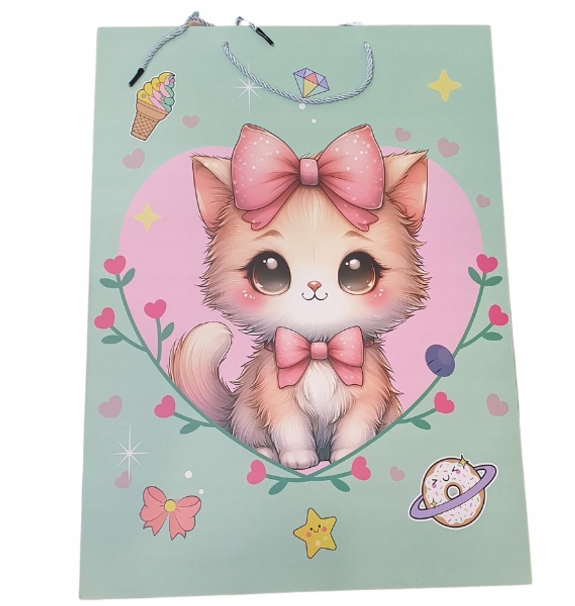 Grote papieren cadeauzak met brede bodem, kinderprints (56x40x30cm)