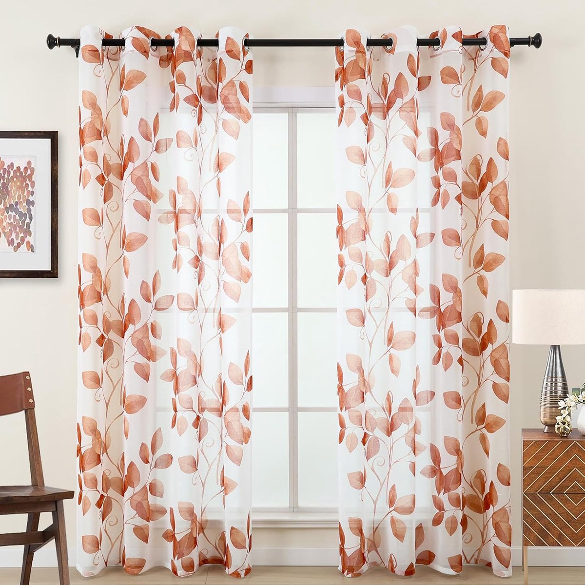 L.Z.E Curtains Orange for Living Room Linen Curtains Orange with Eyelets Transparent Curtain Curtain for Bedroom - ShopVlot