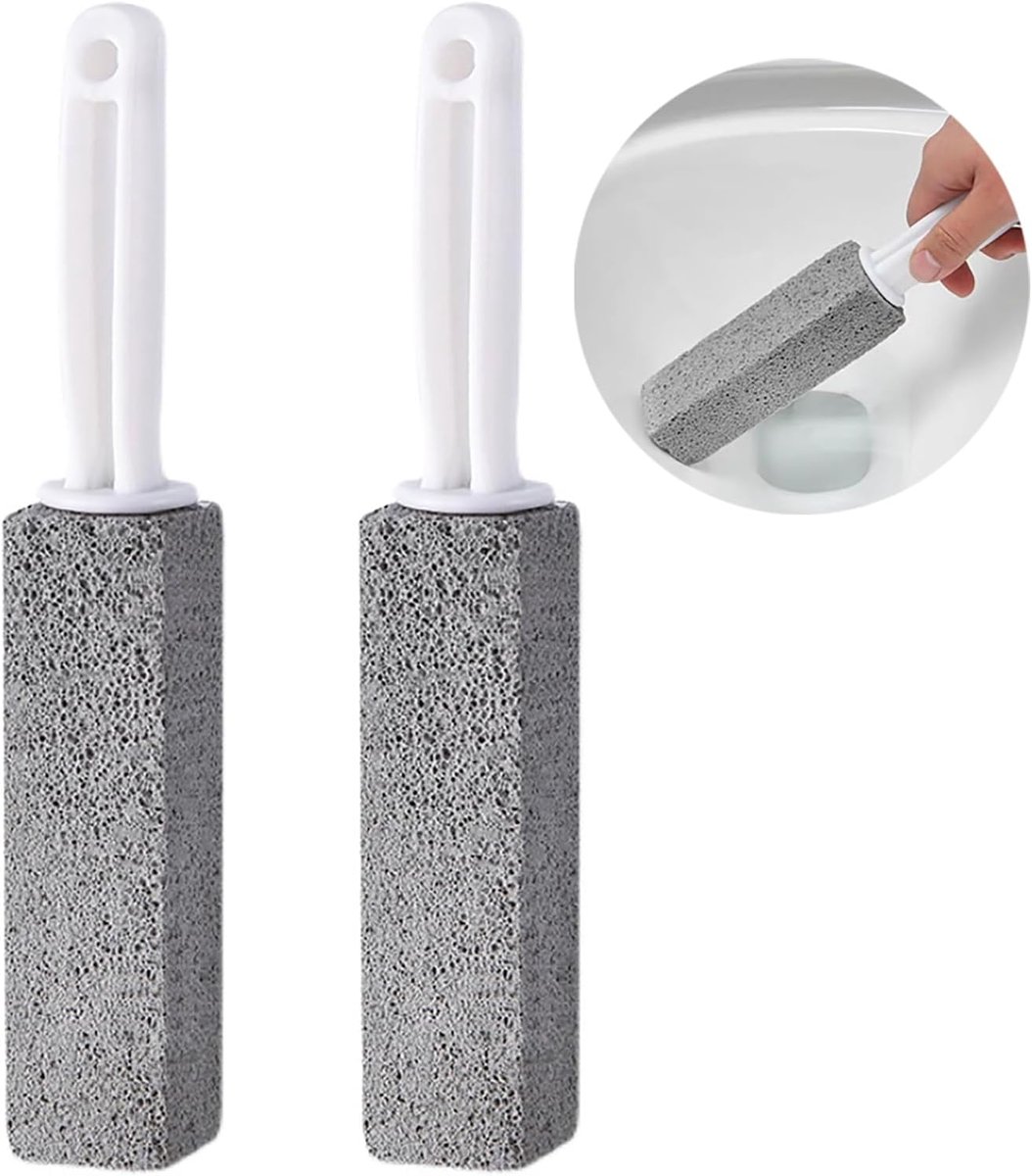 Puimsteen Schoonmaakset 2 Stuks - Natuursteen Borstel voor Toilet en Badkamer - Verwijderaar van Kalk en Roest zonder Chemicaliën - Ideaal voor Aangekoekte Vlekken