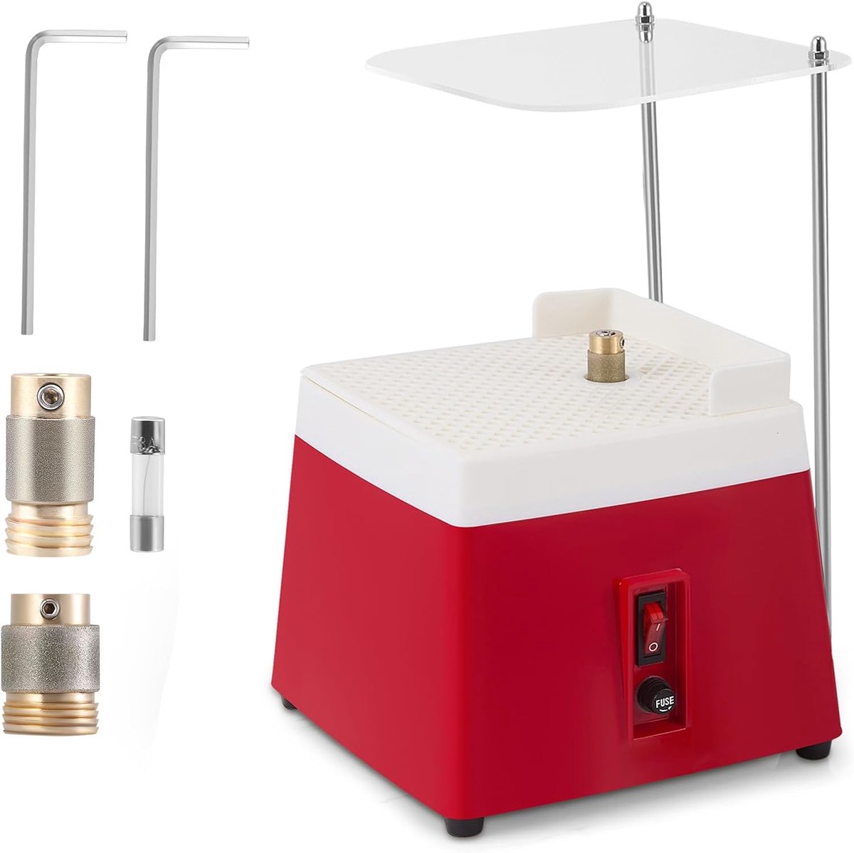 Glass Sharpener, 65 W, Automatic Glass Sander with 2 Diamond Grinding Bits (5/8 Inch & 1 Inch), Acrylic Splash Guard - ShopVlot