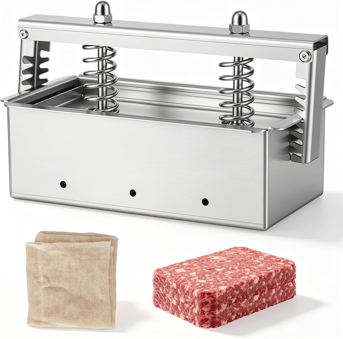 Meat Press, Stainless Steel Meat Press and Meat Tender Maker with Double Pressure Springs Ham Press Rectangular Meat - ShopVlot