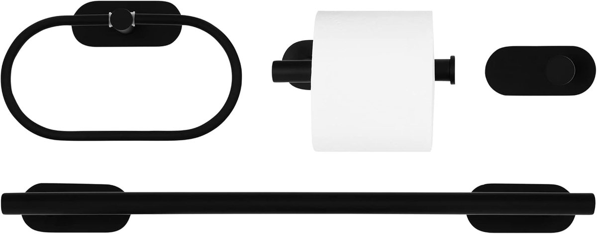 QUVIO Bathroom accessories - Set of 4 - Towel bar - Toilet paper holder - Towel holders - Towel hooks - ShopVlot
