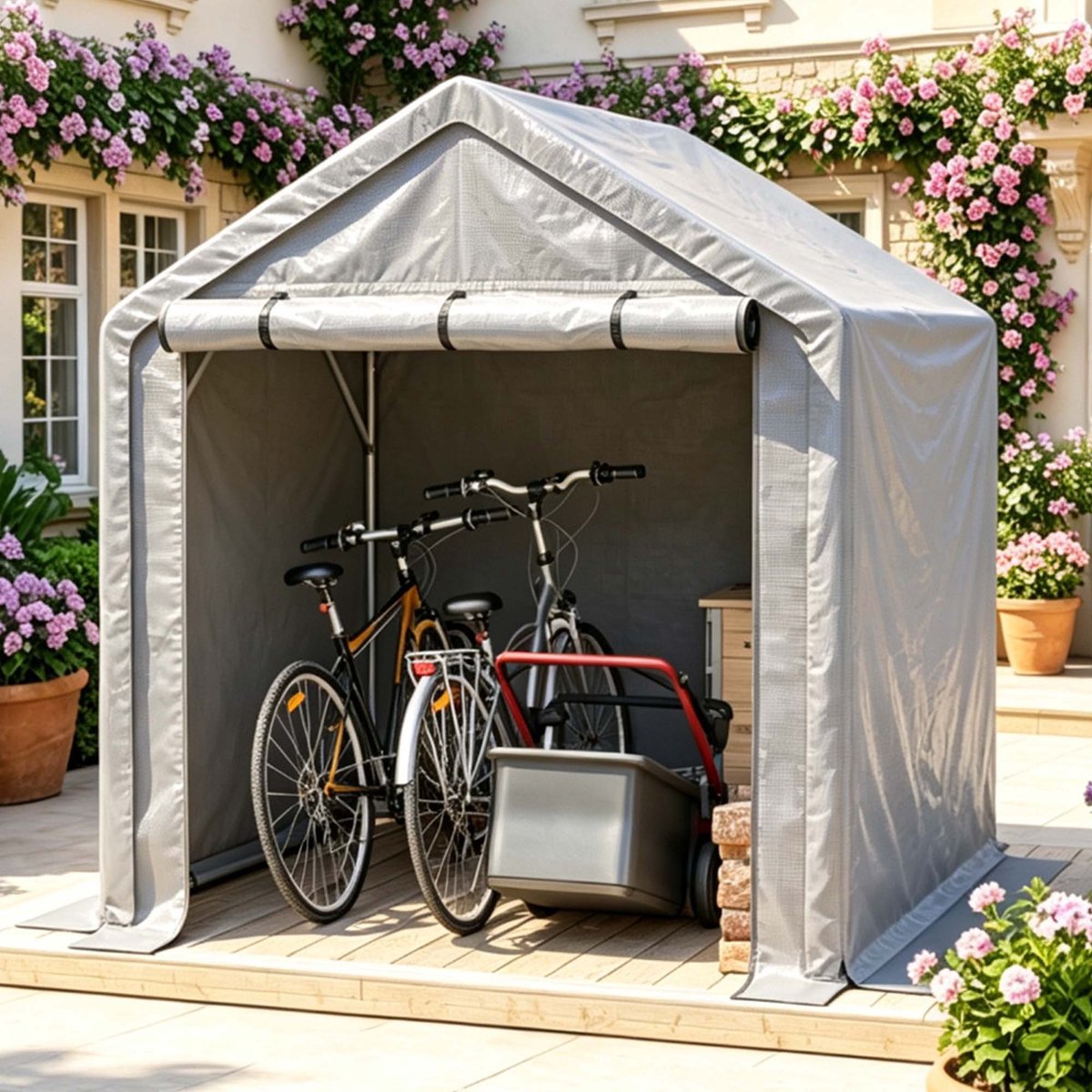 MIVRAY Opslagtent Voor Fietsen - Versterkt Met Verzinkt Stalen Frame - 190x170x200 Cm - Polyetheen - Donkergrijs - Voor Tuin En Terras