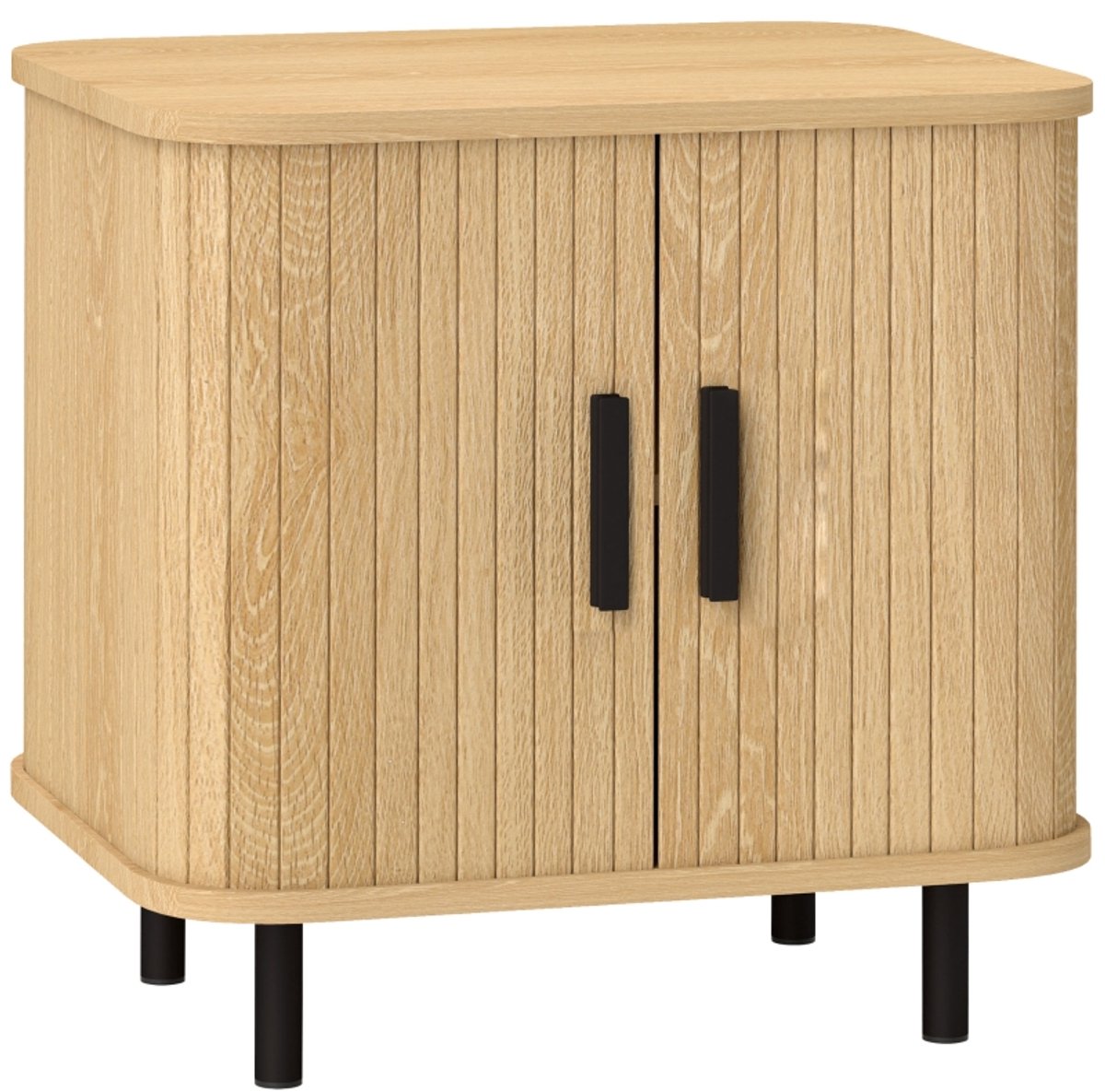 Clruro Nachtkastje - 48 x 40 x 48 cm - Schuifdeuren en 2 Vakken - Spaanplaat en Staal - Eiken