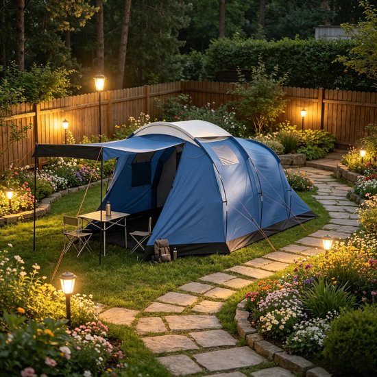 MIVRAY Tunneltent - Waterdicht 3000 Mm En Dubbelwandig - 460 X 260 X 190 Cm - Polyester - Blauw - 4-Persoons Kampeertent Met Voortent — afbeelding 5