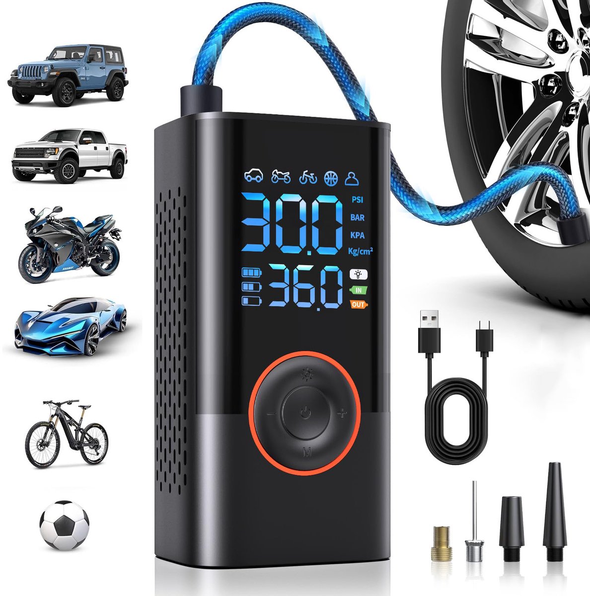 Draagbare draadloze bandenpomp - Mini-compressor met digitale drukmeter - 150PSI & 3x sneller oppompen - Automatische uitschakeling & grote accu - Universeel oppompapparaat voor auto's, motoren, fietsen en ballen