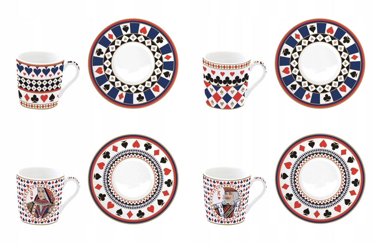 Set van 4 Porseleinen Koffiekopjes met Kaartmotief - 100ml