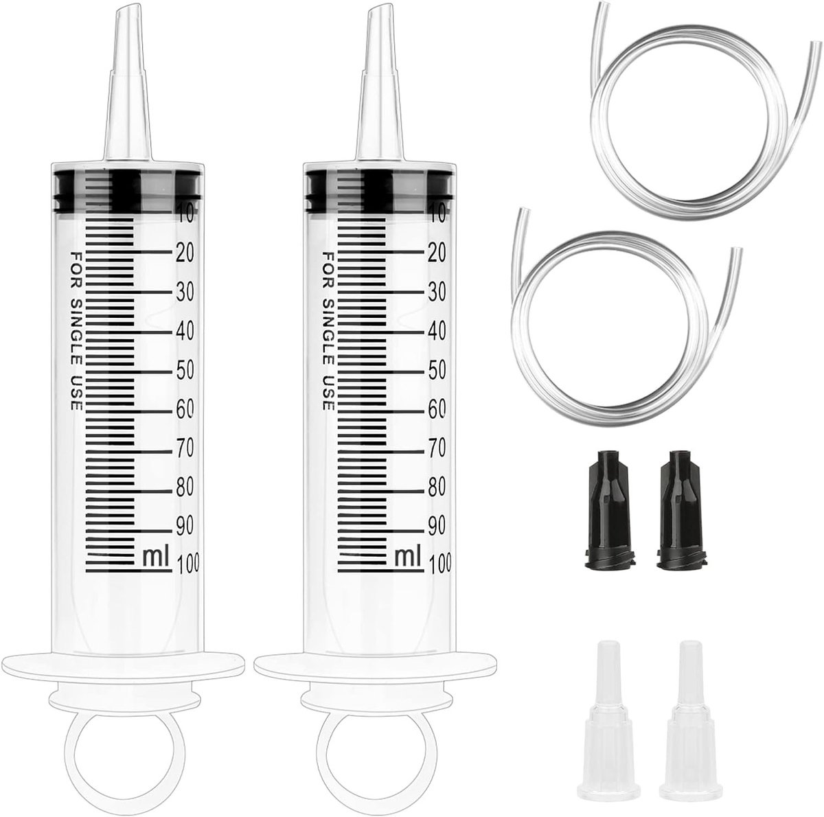Spuiten set - Wit - 100 ml - Kunststof Doseerspuit met Adapter voor Motorolie en Vloeistoffen - Voor Tuin en Diervoeding