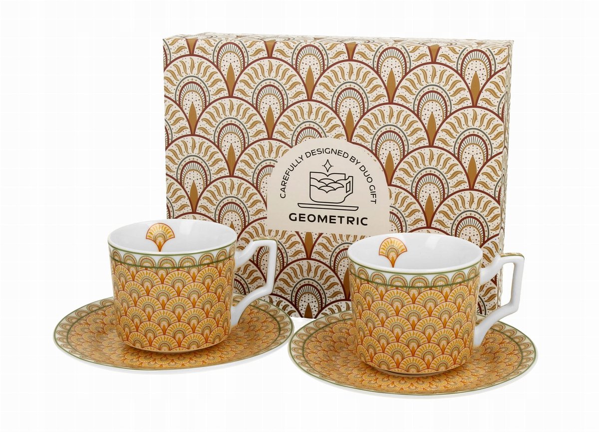 SOLIS Geometrische Espresso Kopjes met Schotels (2 stuks)