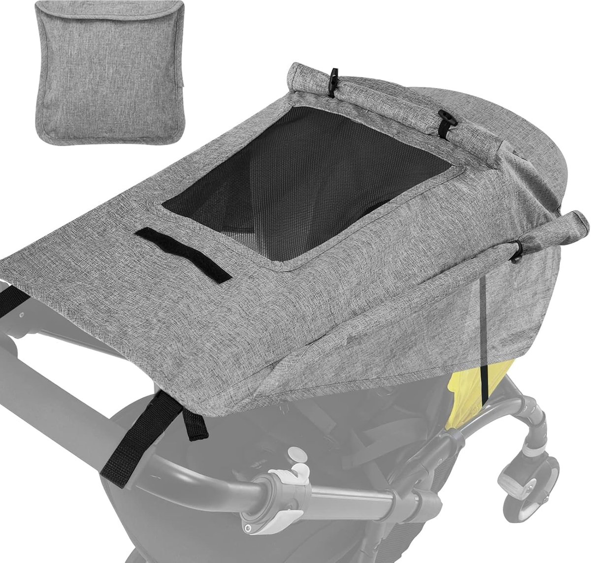 KZQ Universele Zonnekap Voor Kinderwagen Met Kijkvenster, Uv-Beschermd, Waterdicht En Eenvoudig Te Installeren – Grijs