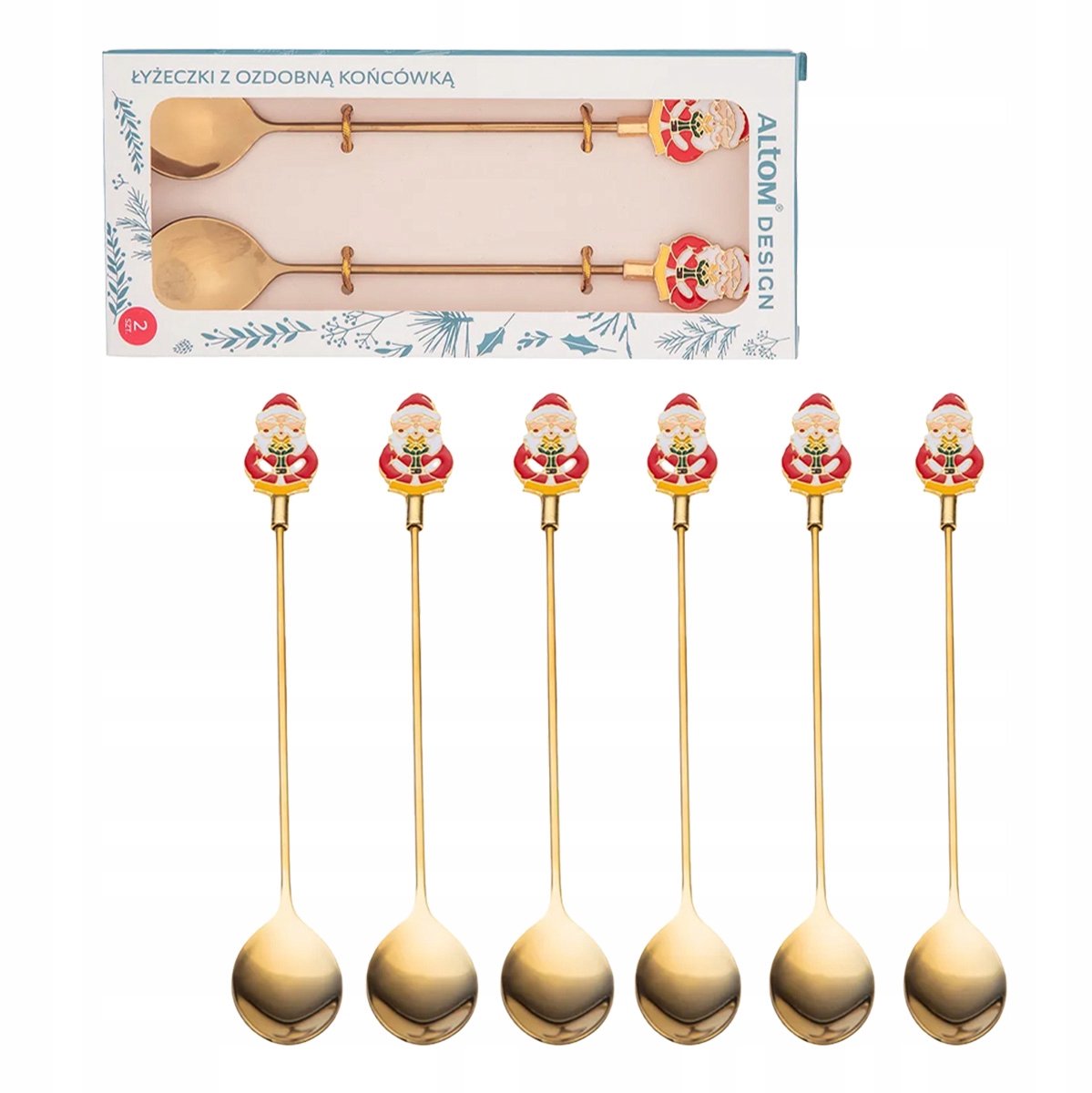 Set van 6 Gouden Theelepels met Kerstman Motief