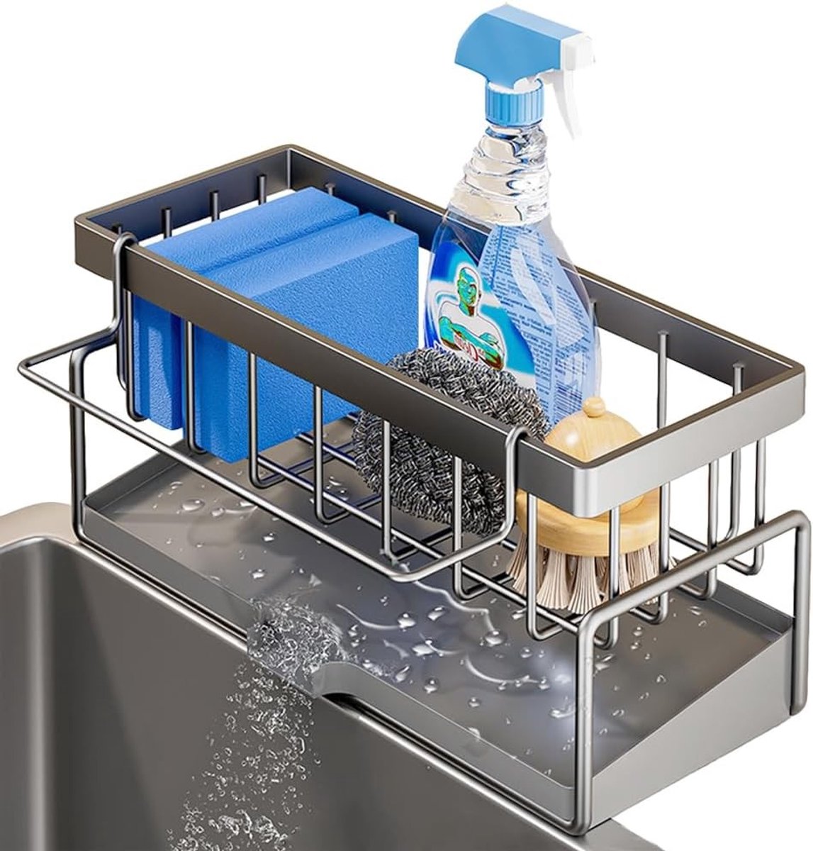 Gootsteen Organisator - Grijs - 23 x 9 x 10.5 cm - Antiroest en Duurzaam - Voor Keuken en Badkamer