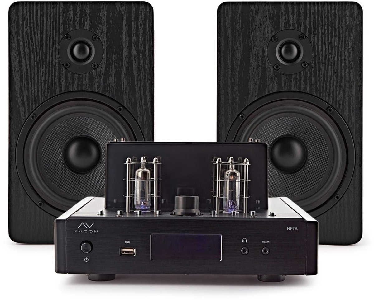 AVCOM Vintage Style-versterker met passieve luidspeakers, zwart