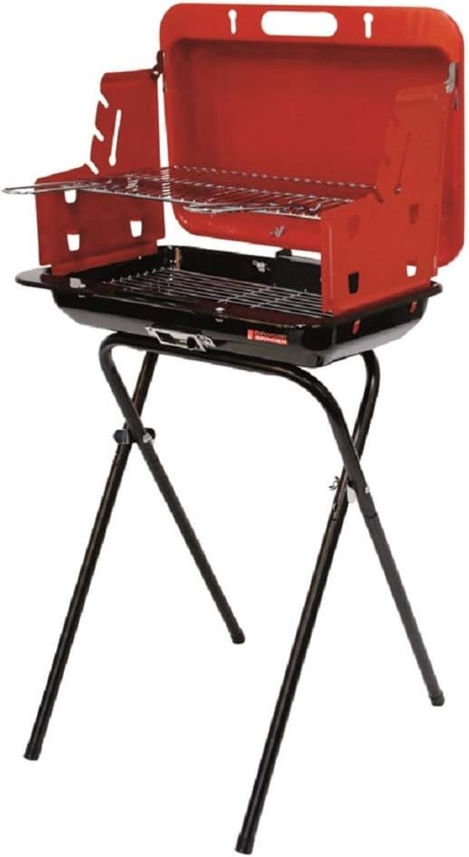 Koffergrill - Verchroomd - 47 x 33 cm - Houtskoolbarbecue met Windafzuigkap - Voor Buitengebruik