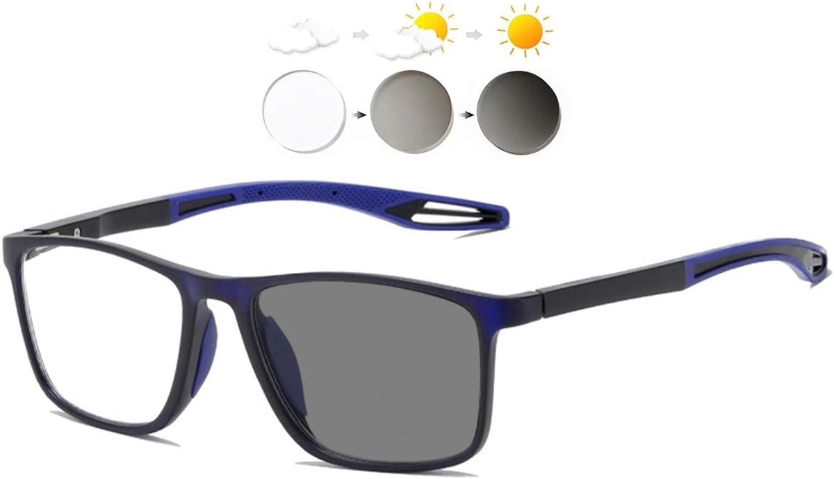 KOOSUFA Self-tinting Reading Glasses Blue Light Filter Photo Chrome for Men and Women Spring Hinge Rectangular TR90 - ShopVlot