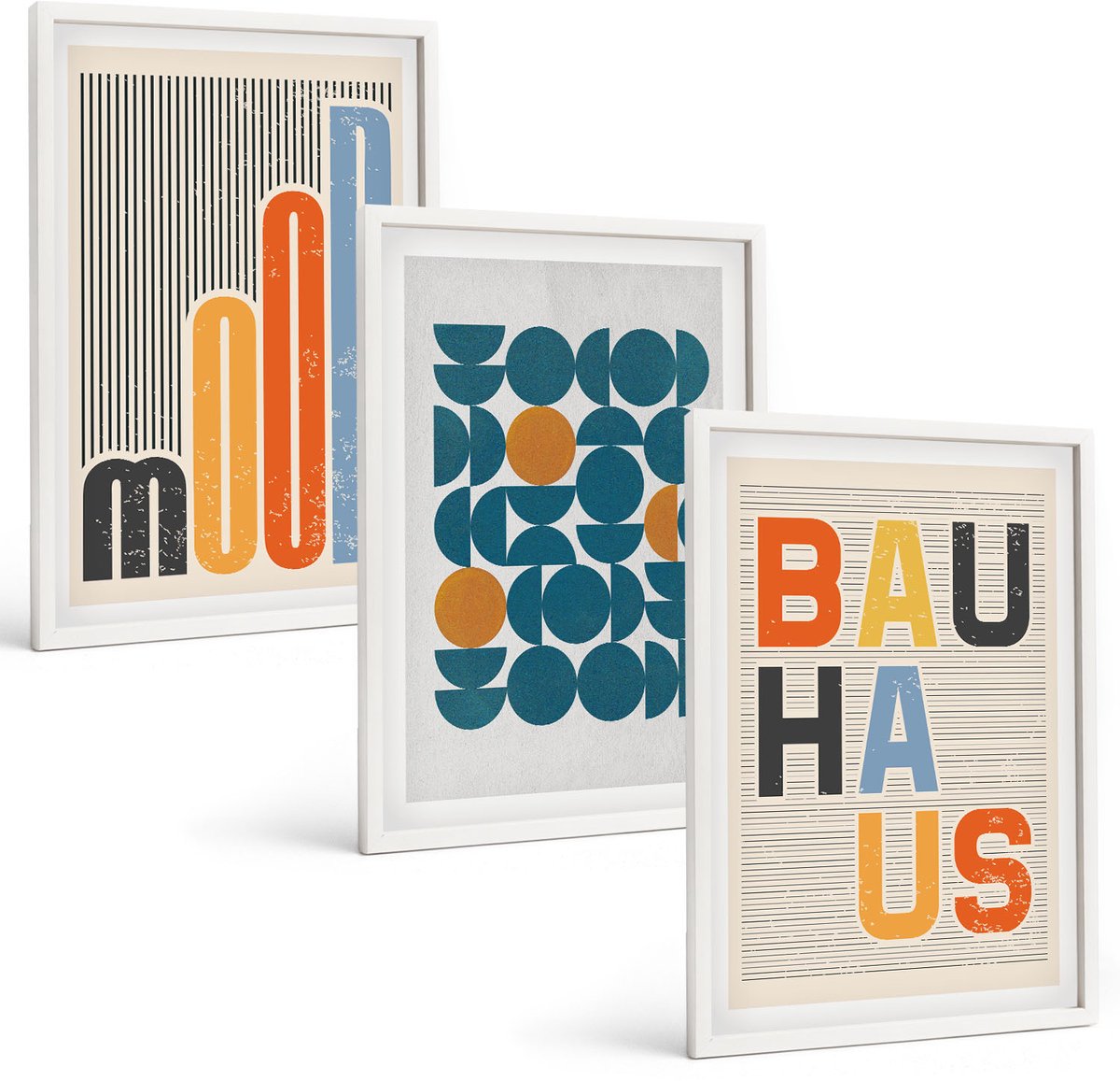Tulup 3-Delige Schilderij Set - Posters met geometrische patronen in Bauhaus-stijl - 40x60 - Moderne Wanddecoratie - Woonkamer