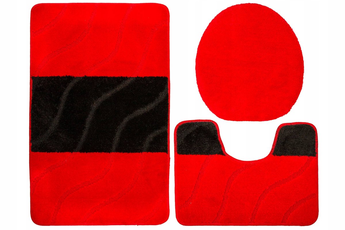3-delige Antislip Badkamermatten Set Fiori Rood Zwart Strepen