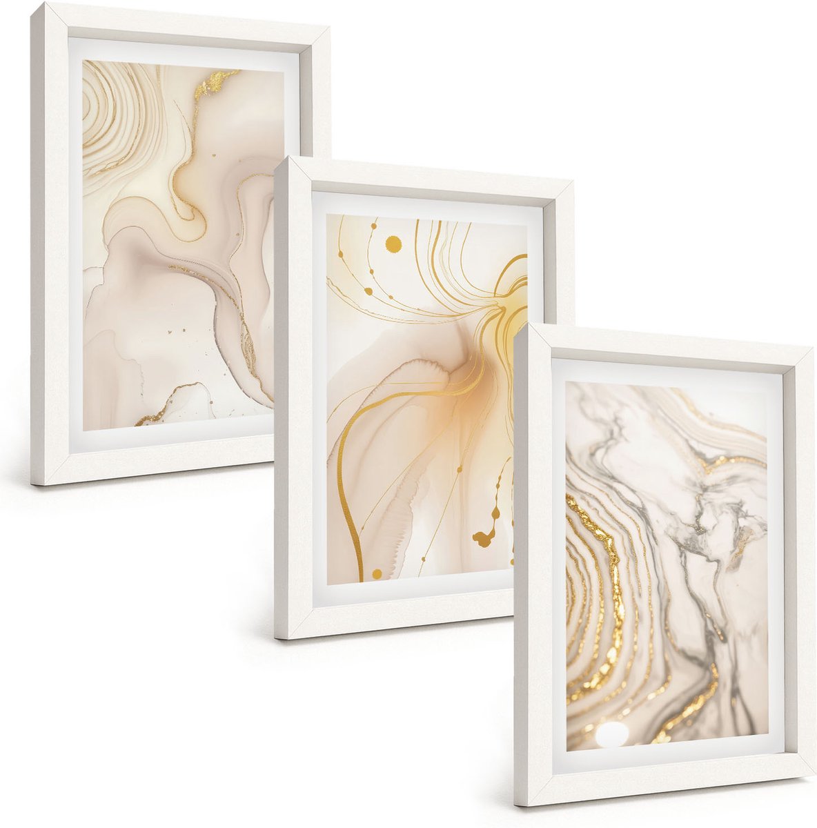 Tulup 3-Delige Schilderij Set - Subtiele abstracte verfspatpatronen - 20x30 - Muurdecoratie - Wanddecoratie - Slaapkamer - Decoratieve Schilderijen