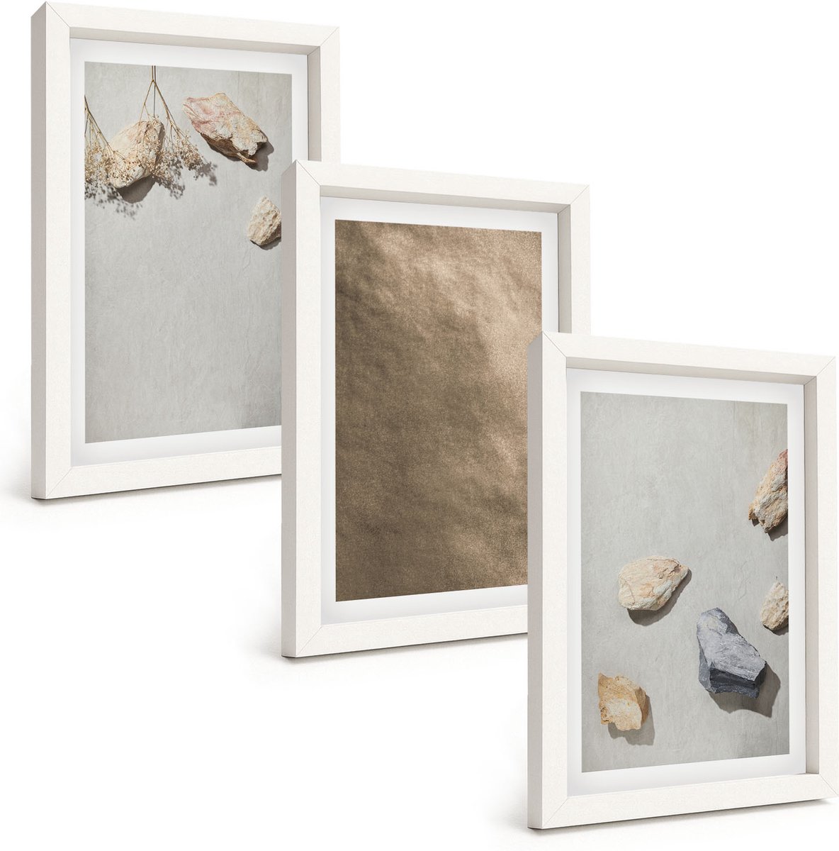 Tulup 3-Delige Schilderij Set - Strandstenen, natuurlijke structuren - 20x30 - Muurdecoratie - Decoratieve Schilderijen - Wohnzimmer - Stijlvolle Muurdecoratie