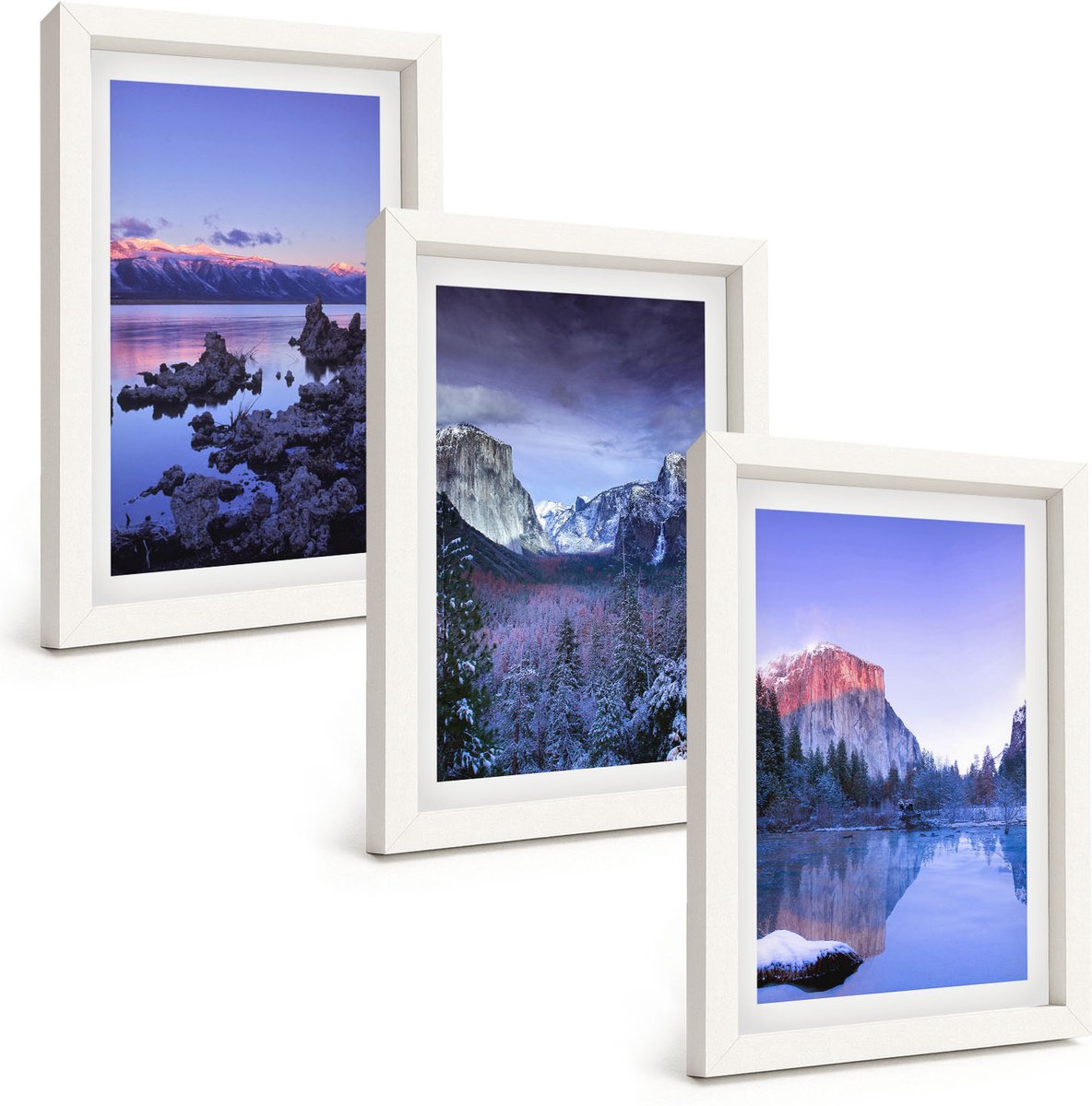 Tulup 3-Delige Schilderij Set - Berglandschappen bij schemering, uitzicht op het water - 20x30 - Wanddecoratie - Schilderijen Set - Kantoor - Moderne Wanddecoratie