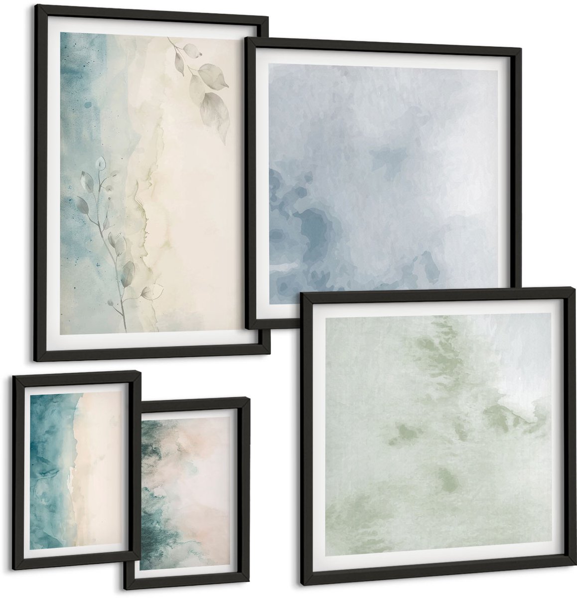 Tulup 4-Delige Schilderij Set - Aquarellen op canvas in minimalistische stijl - 50 x 50 cm, 20 x 30 cm en 40 x 60 cm - Moderne Wanddecoratie - Slaapkamer - Decoratieve Schilderijen