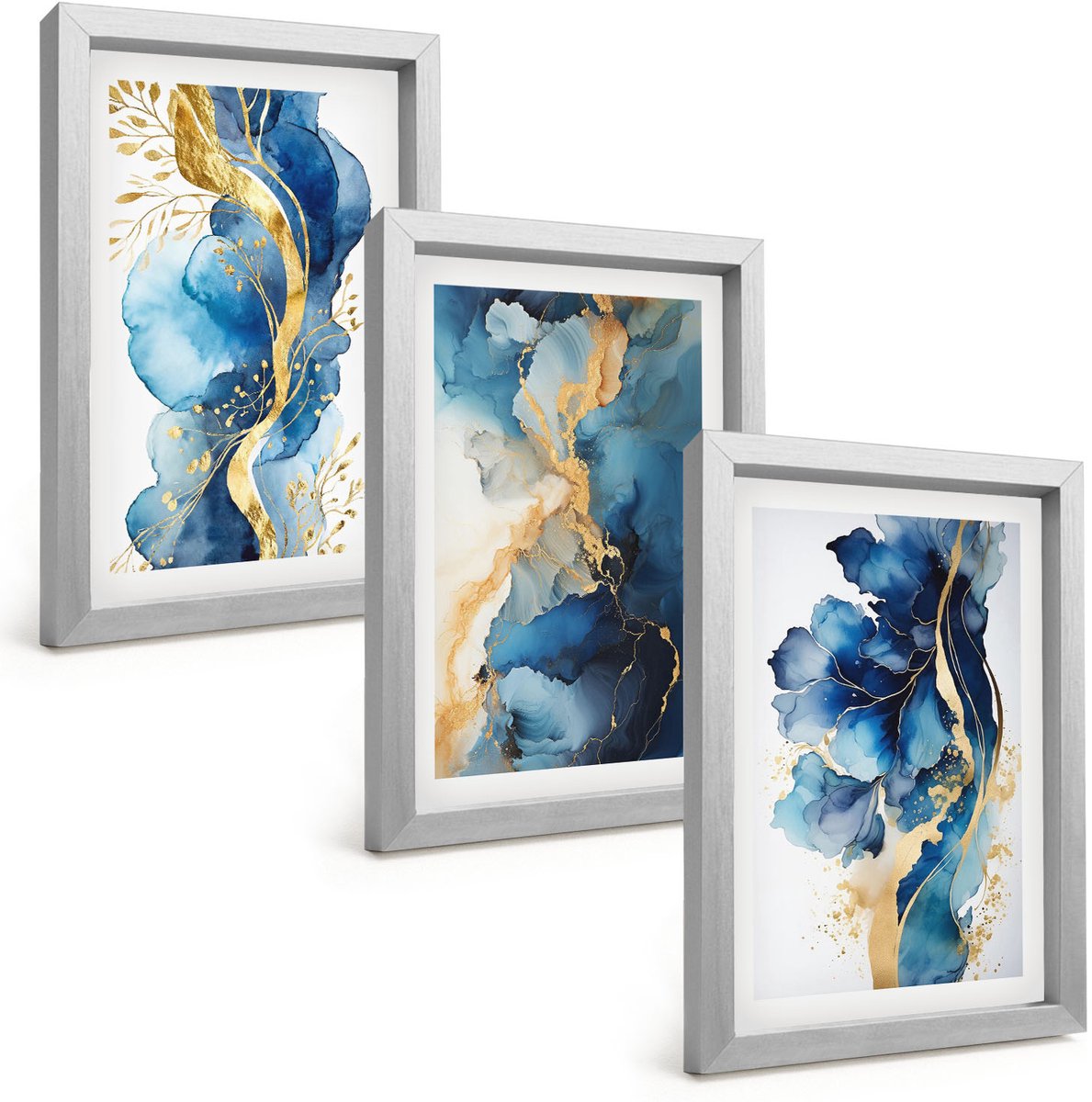 Tulup 4-Delige Schilderij Set - Blauwe abstracte patronen met subtiele accenten - 20 x 30 cm - Wanddecoratie - Moderne Interieurdecoratie - Interieur Decoratie