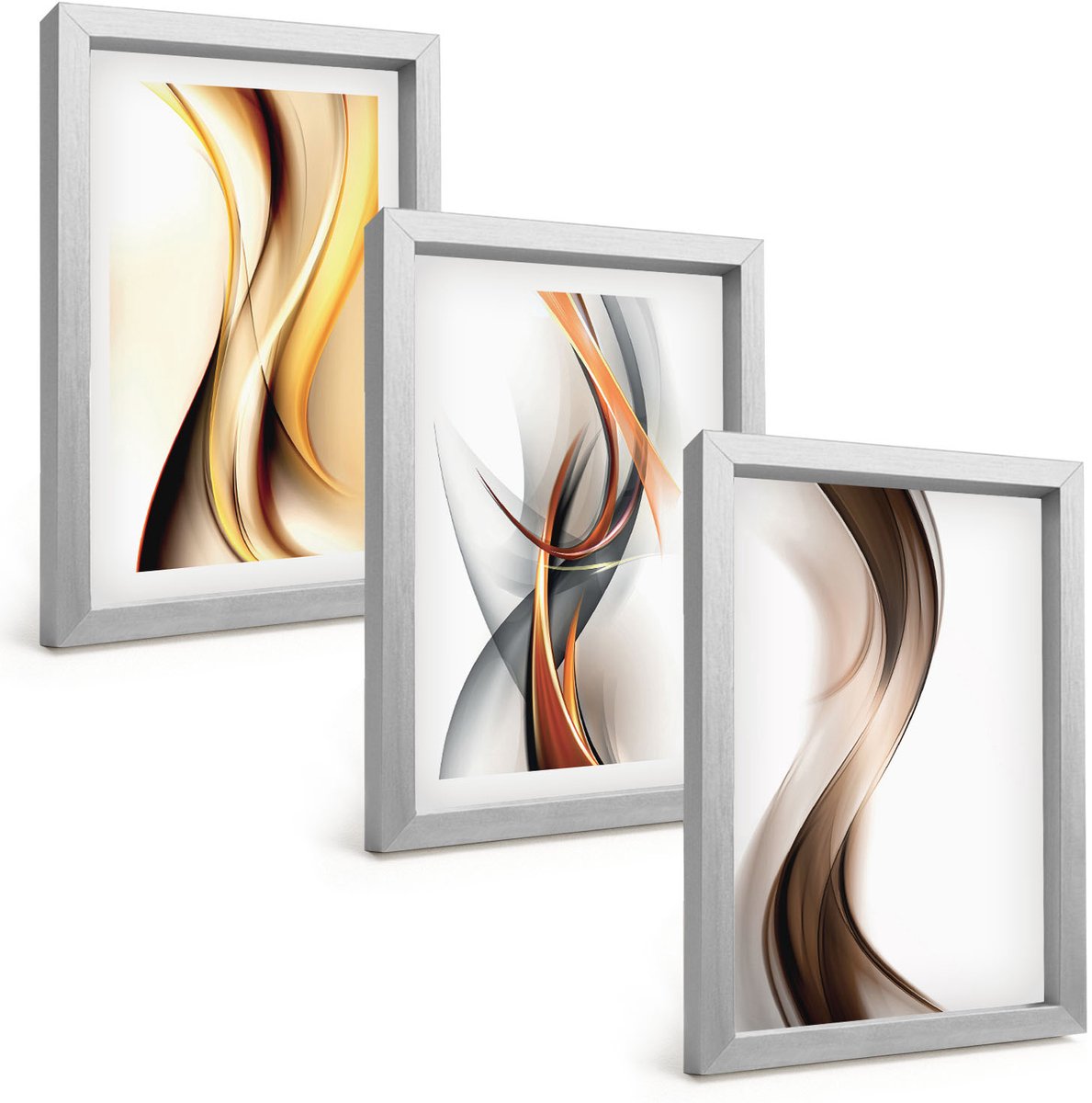 Tulup 4-Delige Schilderij Set - Golven in tinten geel, grijs en bruin. - 20 x 30 cm - Decoratieve Muurdecoratie - Slaapkamer - Moderne Wanddecoratie