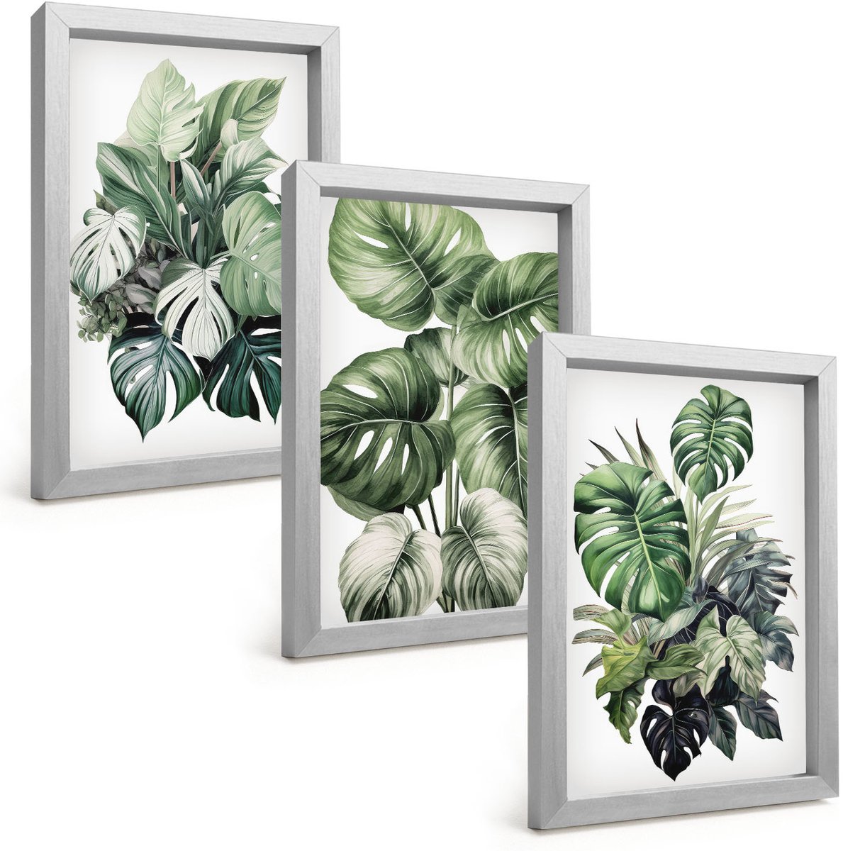 Tulup 4-Delige Schilderij Set - Groene bladeren van tropische planten, aquarelverf - 20 x 30 cm - Decoratieve Muurdecoratie - Slaapkamer - Stijlvolle Muurdecoratie