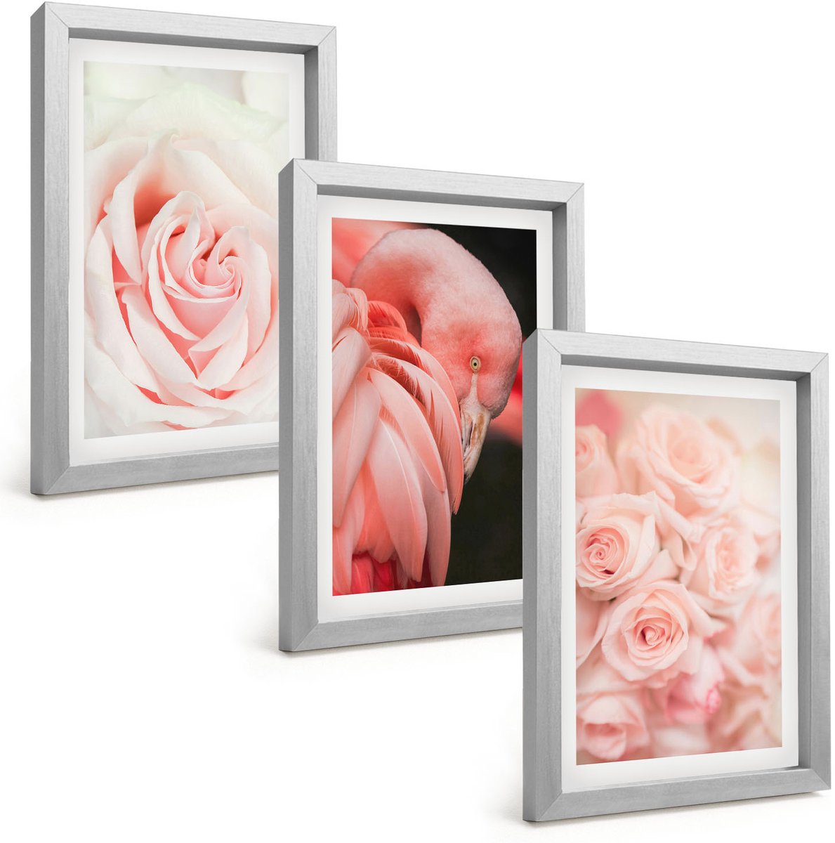 Tulup 4-Delige Schilderij Set - Pastelrozen en flamingo's in delicate tinten - 20 x 30 cm - Decoratieve Schilderijen - Wanddecoratie - Hal - Interieur Decoratie