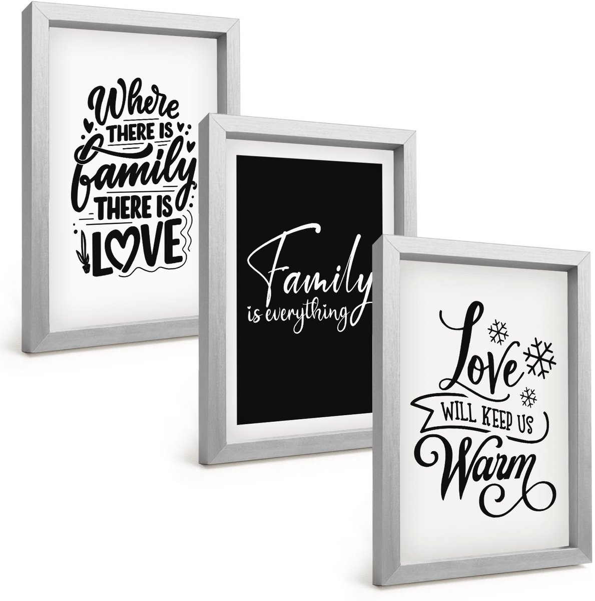 Tulup 4-Delige Schilderij Set - Familie, liefde, warmte, thuis, inspirerende citaten - 20 x 30 cm - Wanddecoratie - Woonkamer Decoratie