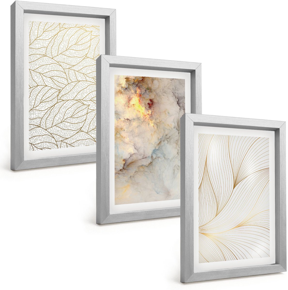 Tulup 4-Delige Schilderij Set - Lineaire bladpatronen Abstract marmer - 20 x 30 cm - Muurdecoratie - Interieur Decoratie - Stijlvolle Muurdecoratie