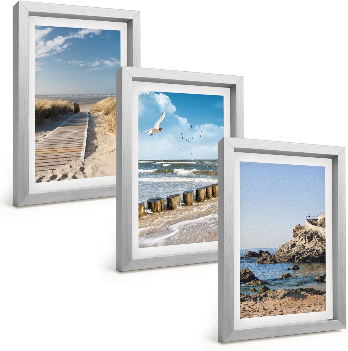 Tulup 4-Delige Schilderij Set - Strand met een houten pad, zee en kliffen aan zee. - 20 x 30 cm - Moderne Wanddecoratie - Slaapkamer
