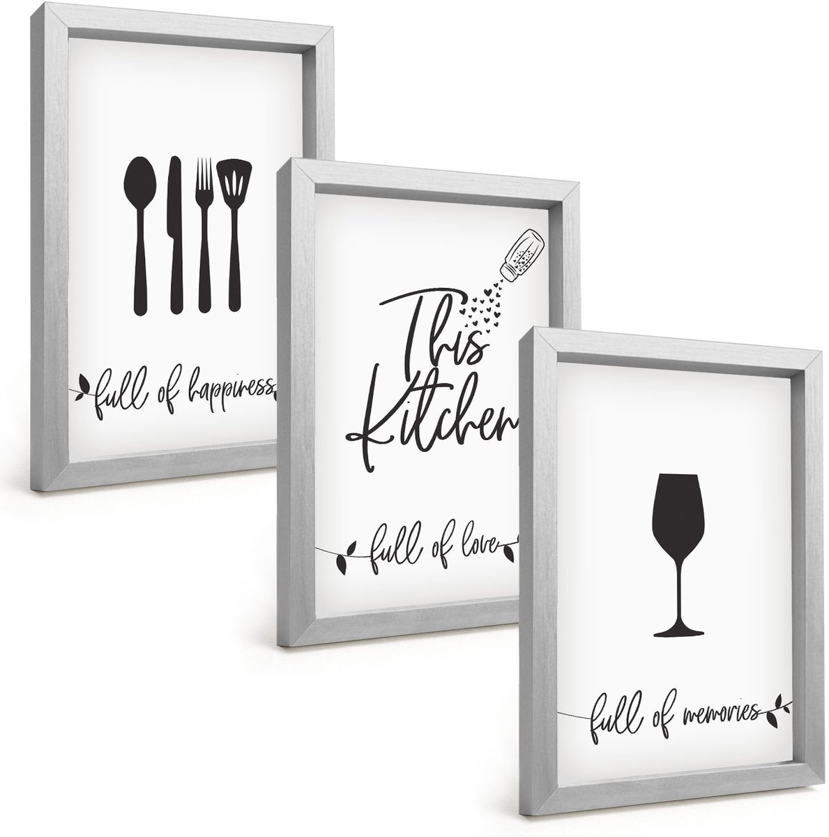 Tulup 4-Delige Schilderij Set - Patronen met opschriften voor keukengerei - 20 x 30 cm - Muurdecoratie - Wanddecoratie - Hal - Decoratieve Schilderijen