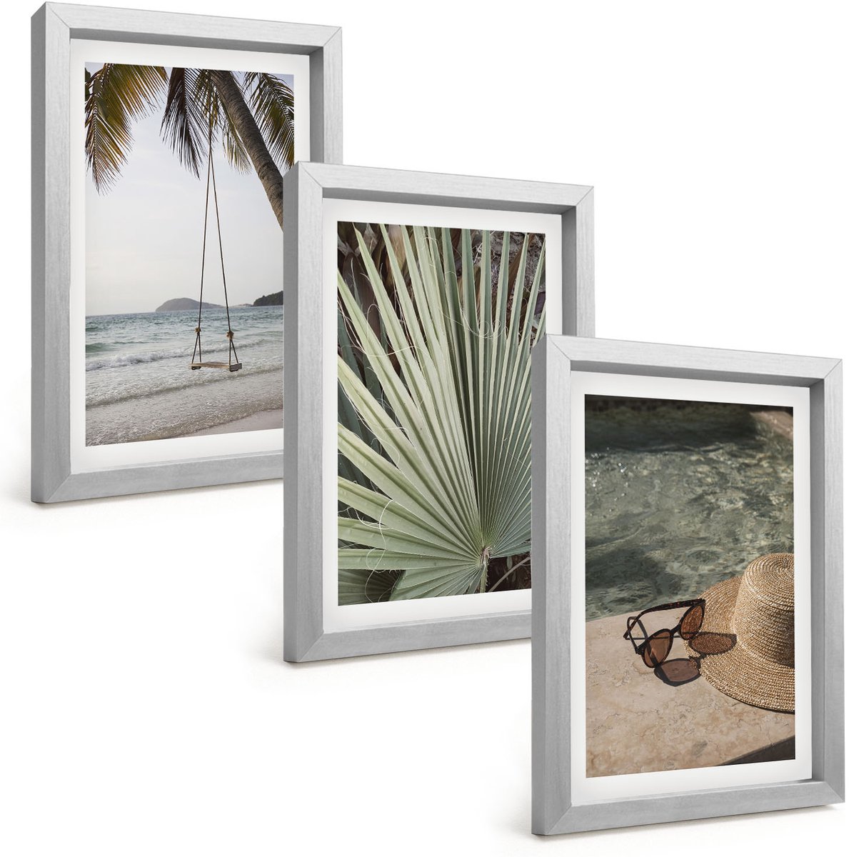 Tulup 4-Delige Schilderij Set - Vakantie aan het strand met palmbladerenschommel - 20 x 30 cm - Moderne Wanddecoratie - Slaapkamer - Muurdecoratie