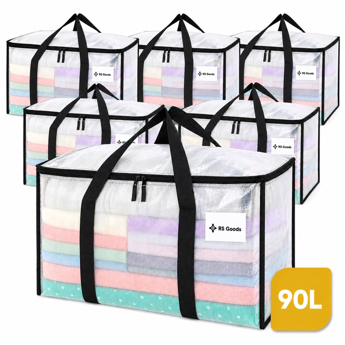 Verhuis & Opbergtassen - 6 Stuks - Transparant - Verhuiszakken - 90L - Verhuisdozen - Opbergtassen - Stevige Verhuistas met Rits - Grote Opbergzak - Big Shopper Moving Bag - Waterafstotend & Scheurvast