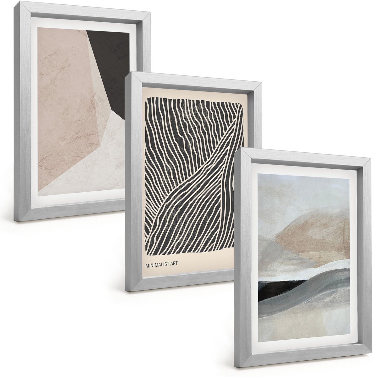 Tulup 4-Delige Schilderij Set - Abstracte patronen in beige en grijze tinten. - 20 x 30 cm - Schilderijen Set - Wanddecoratie - Woonkamer - Interieur Decoratie
