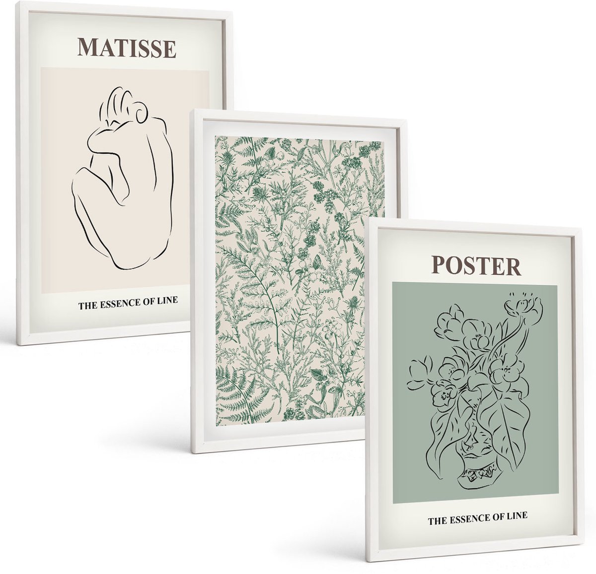 Tulup 3-Delige Schilderij Set - Lijnen en plantmotieven in een minimalistische stijl. - 40x60 - Wanddecoratie - Muurdecoratie - Moderne Interieurdecoratie - Stijlvolle Muurdecoratie