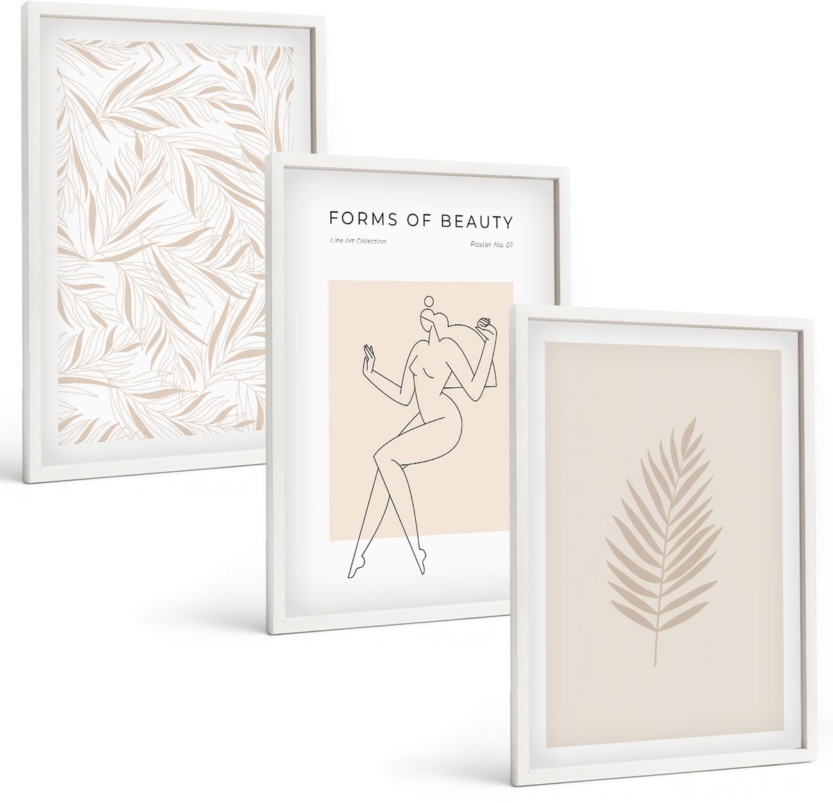 Tulup 3-Delige Schilderij Set - Minimalistische stijl met botanische motieven - 40x60 - Wanddecoratie - Schilderijen Set - Kantoor - Muurdecoratie