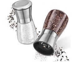 LitaLife Peper- en Zoutmolen Set van 2 – Glazen Kruidenmolens – Keramisch Maalwerk – Verstelbaar – 13 cm