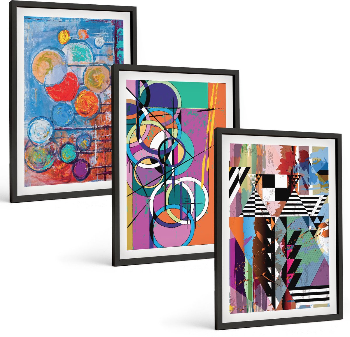 Tulup 4-Delige Schilderij Set - Kleurrijke abstracties met cirkels en geometrische patronen - 40 x 60 cm - Muurdecoratie - Interieur Decoratie - Woonkamer Decoratie
