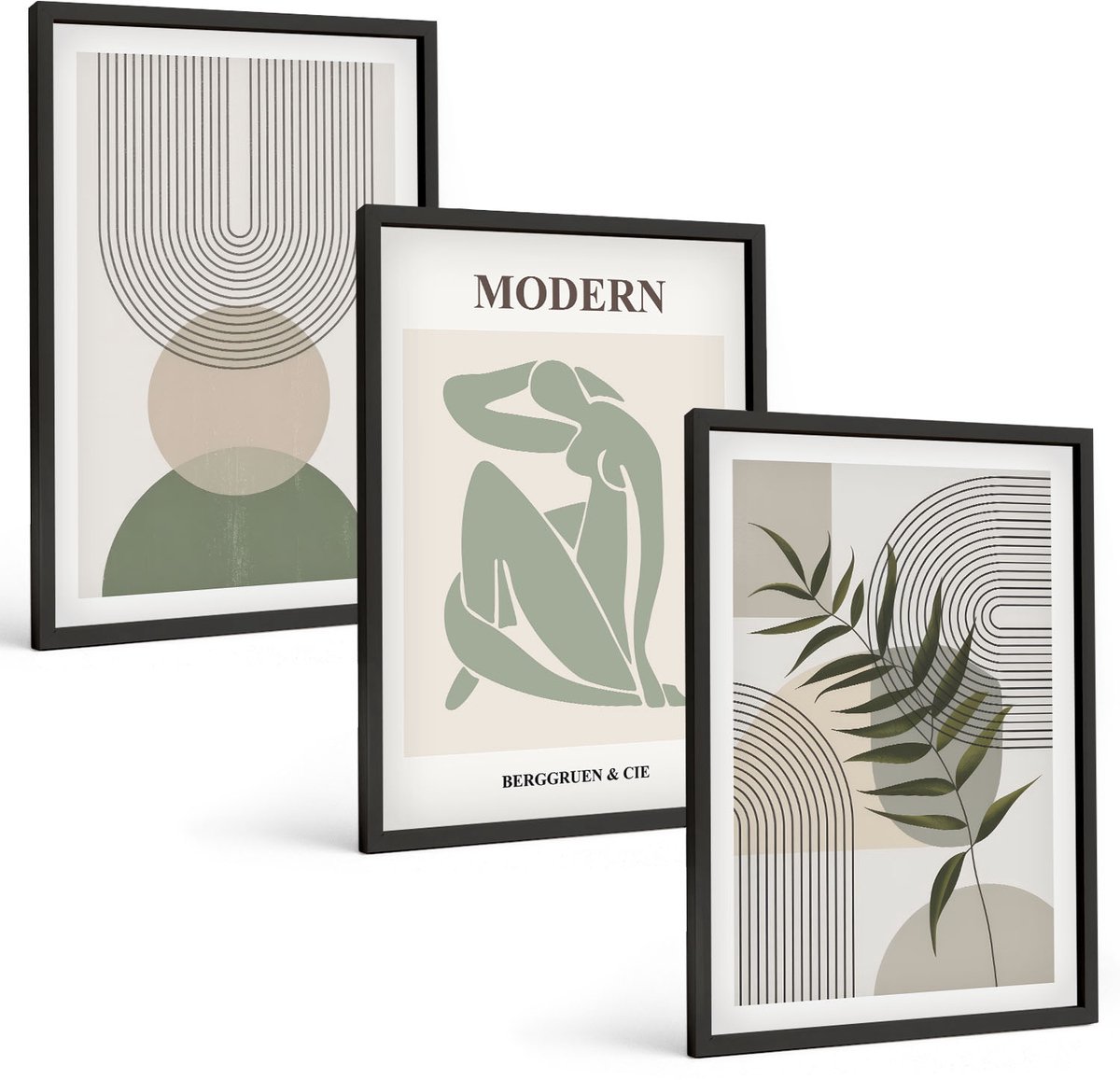 Tulup 4-Delige Schilderij Set - Stijlvolle afbeeldingen met abstracte vormen en planten. - 40 x 60 cm - Wanddecoratie - Moderne Interieurdecoratie - Interieur Decoratie