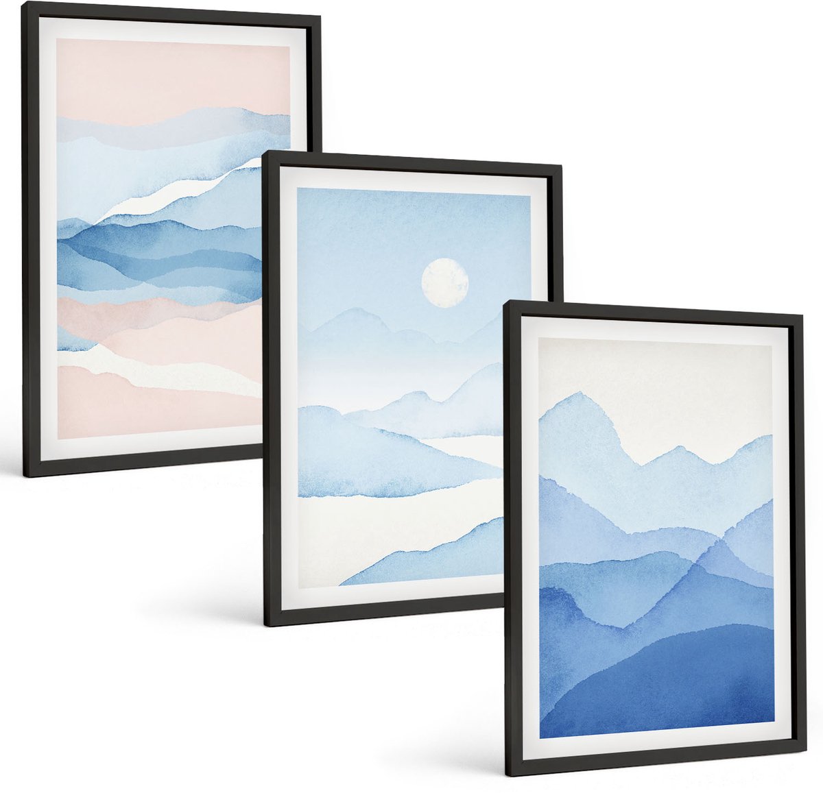 Tulup 4-Delige Schilderij Set - Blauwe en roze berglandschappen in aquarel - 40 x 60 cm - Muurdecoratie - Schilderijen Set - Woonkamer - Woonkamer Decoratie