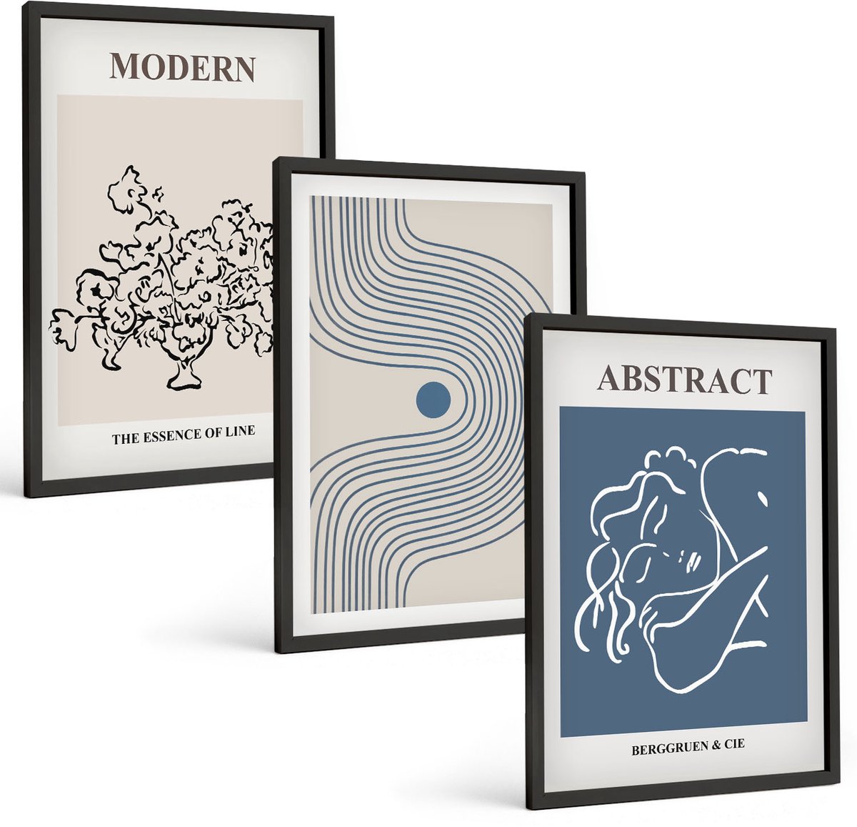 Tulup 4-Delige Schilderij Set - Posters met bloemen, lijnen en abstracte vormen - 40 x 60 cm - Wanddecoratie - Muurdecoratie - Woonkamer