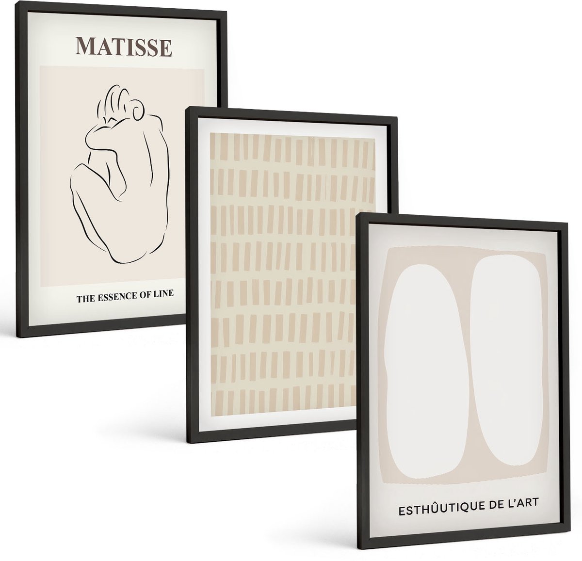 Tulup 4-Delige Schilderij Set - Lijnen en vormen in beige en witte tinten. - 40 x 60 cm - Wanddecoratie - Muurdecoratie - Moderne Interieurdecoratie - Decoratieve Schilderijen